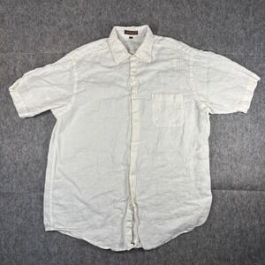 Tasso Elba Linen Shirt Men's Large Short Sleeve White Luxury Summer Lightweight
